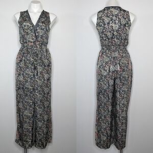 Raga blue pink floral & metallic sleeveless v neck lightweight jumpsuit XS
